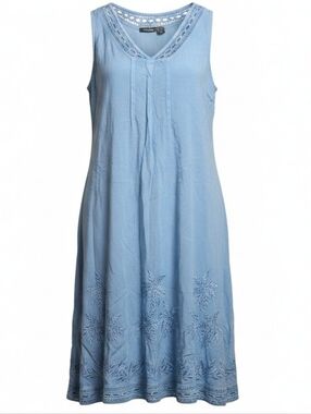 RAYA SUN  Blue Embroidered Swim Cover Up‎ Dress Boho Coastal Cotton Rayon | 1X